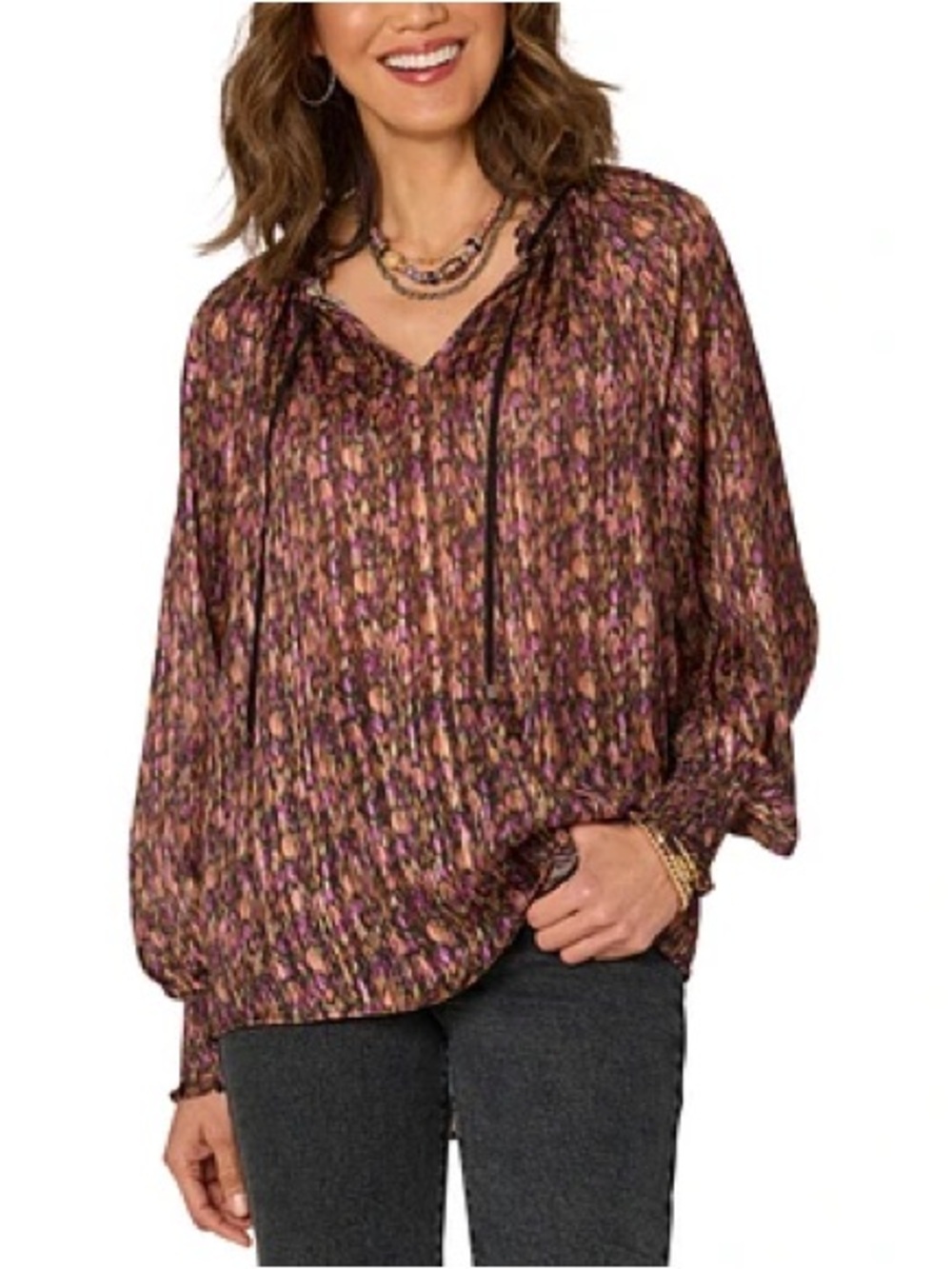 Democracy Purple Multi Printed Peasant Blouse
